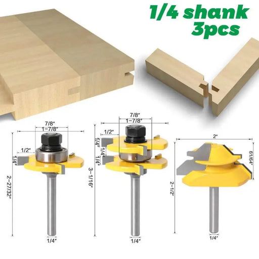 2.54/10.16cm Shank Tongue And Groove Router Bit Tool Set 2.54/10.16cm Shank With 45° Lock Miter Bit