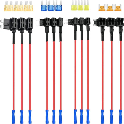 12 Pack 12V Car Fuse Tap - 4 Types ATO ATC ATM APM Fuse Holder - Standard Mini Micro2 & Low Profile - For Cars Trucks Boats