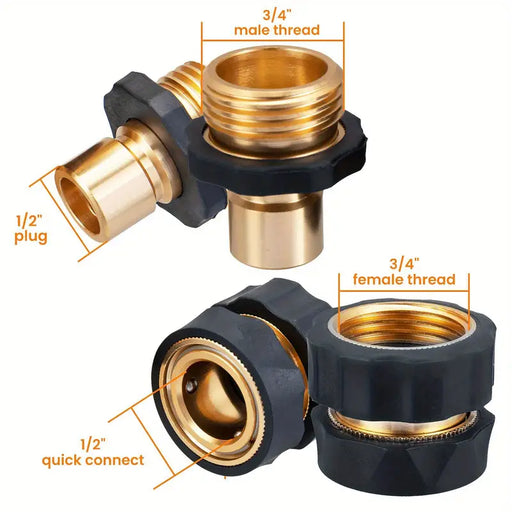 1set Aluminum Garden Hose Quick Connect 3/4" GHT Water Hose Connectors Set Of 3 Solid Brass Easy Connect Fittings Male And Female Quick Release Garden Hose Connector