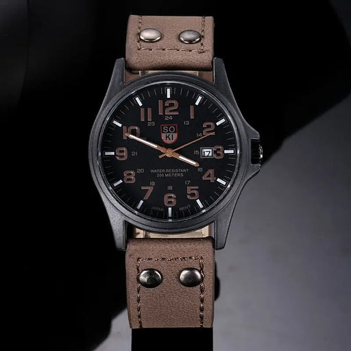 Classic Men's Sports Watch Outdoor Quartz Watch With Leather Strap