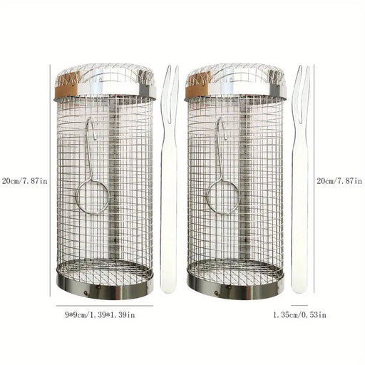 2pcs Rolling Grill Basket Barbecue Accessories Stainless Steel Wire Mesh Roasted Vegetable Chips Basket Barbecue Shop Air Fryer Basket Useful Barbecue Gift For Men Women