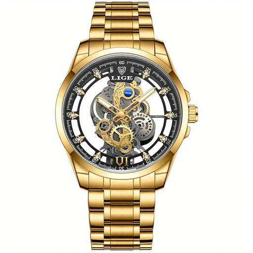 1pc LIGE Personalized Hollowed Out Design Men's Quartz Watch Business Men's Waterproof Watch