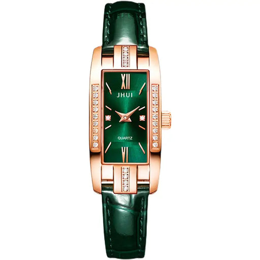 Rhinestone Decor Quartz Watch Elegant Rectangular Pointer Roman Numeral Dial Wristwatch With PU Leather Watchband