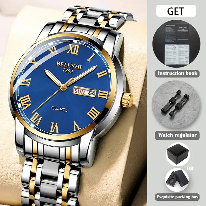 Best Sales BELUSHI Luminous Dial Steel Strap Watch Men's Waterproof Quartz Watch