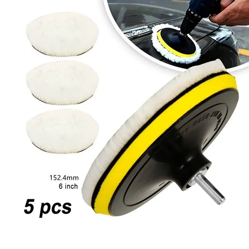 5pcs 6 Inch Wool Polishing Buffing Pad Polishing Buffing Wheel For Drill Buffer Attachment With Drill Adapter