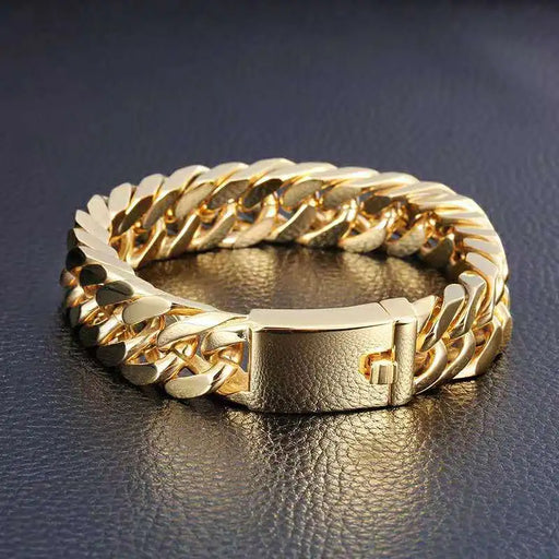 Men's Fashion Golden-plated 10mm Bracelet Alloy Double Buckle Trendy Atmospheric Bracelet