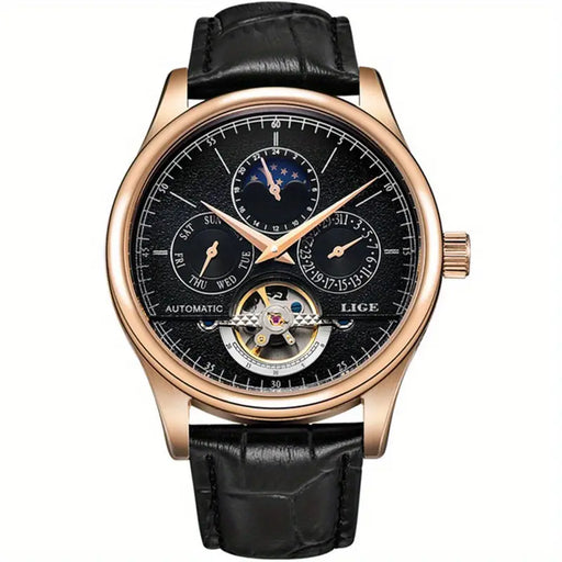 LIGE Brand Men Watches Automatic Mechanical Watch Tourbillon Sport Clock Leather Casual Business Retro Wristwatch