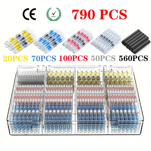 790pcs Heat Shrink Butt Crimp Terminals Kit: Waterproof Solder Seal Electrical Connectors For Automotive And Marine Wiring