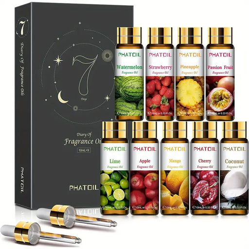 9-Piece Fruity Essential Oil Gift Set - Perfect for Soap, Candle, and Bath Bomb Making, Plus Home Diffusers