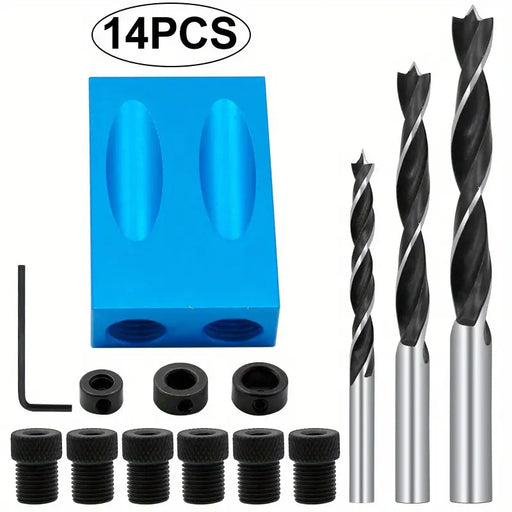 14pcs Pocket Hole Screw Jig Kit - 15° Dowel Drill Joinery for Carpenters Woodwork Guides & Joint Angle Locator Tool