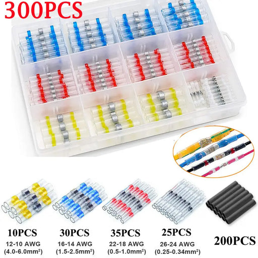 300pcs Solder Seal Wire Connectors - Heat Shrink Solder Butt Connectors - Solder Connector Kit - Automotive Marine Insulated