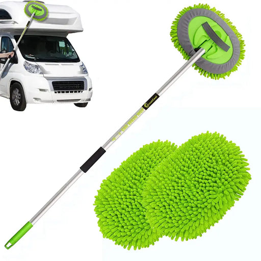 62" Microfiber Car Wash Kit - Includes Brush Mop, Mitt Sponge & Long Aluminum Alloy Handle for Complete Car Cleaning!