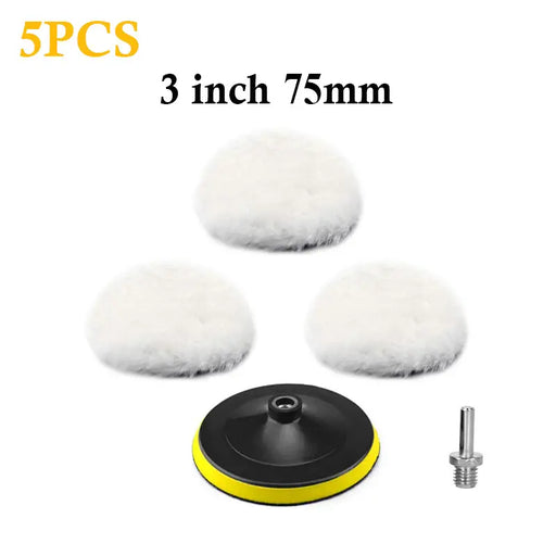 5pcs Wool Polishing Pad Set, Car Buffing Wheel Tool, 3/4/5/6/7 Inch Drill Polish Disc Kit For Drill Buffer Attachment With M14 Drill Adapter