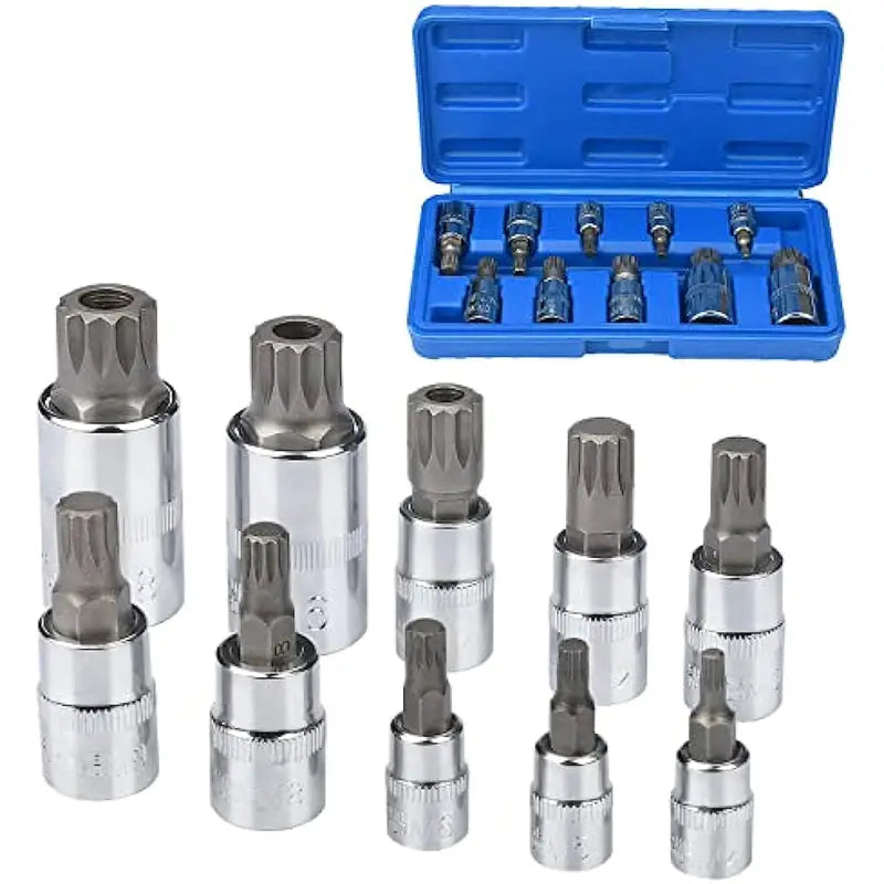 10Piece Torx Bit Socket Set Spline, Triple Square & Torx Wrench Bit